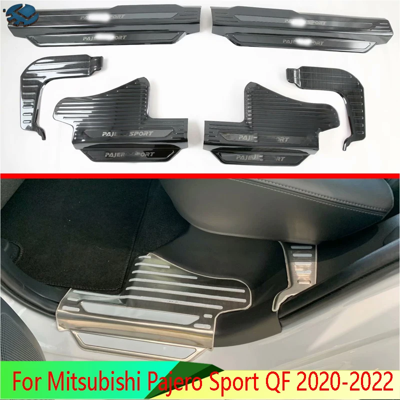 

For Mitsubishi Pajero Sport QF 2020-2022 Stainless Steel Inner Inside Ouside Door Sill Panel Scuff Plate Kick Step Trim Cover