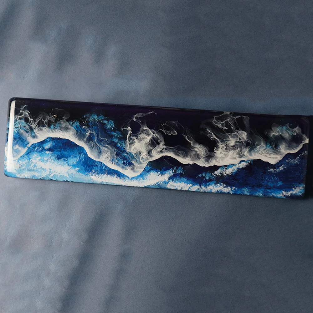 

Customized Wave Design Resin Wrist Rest Pad For Mechanical Keyboard Handmade Deep Sea Style Blue White Hand Rest Tray Pre-sale
