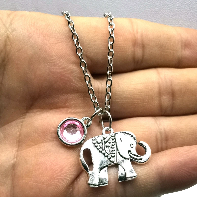 New Elephant Necklace,Ivory Stone and Birthstone, Paisley Elephant, Elephant Jewelry, Elephant Birthstone Necklace