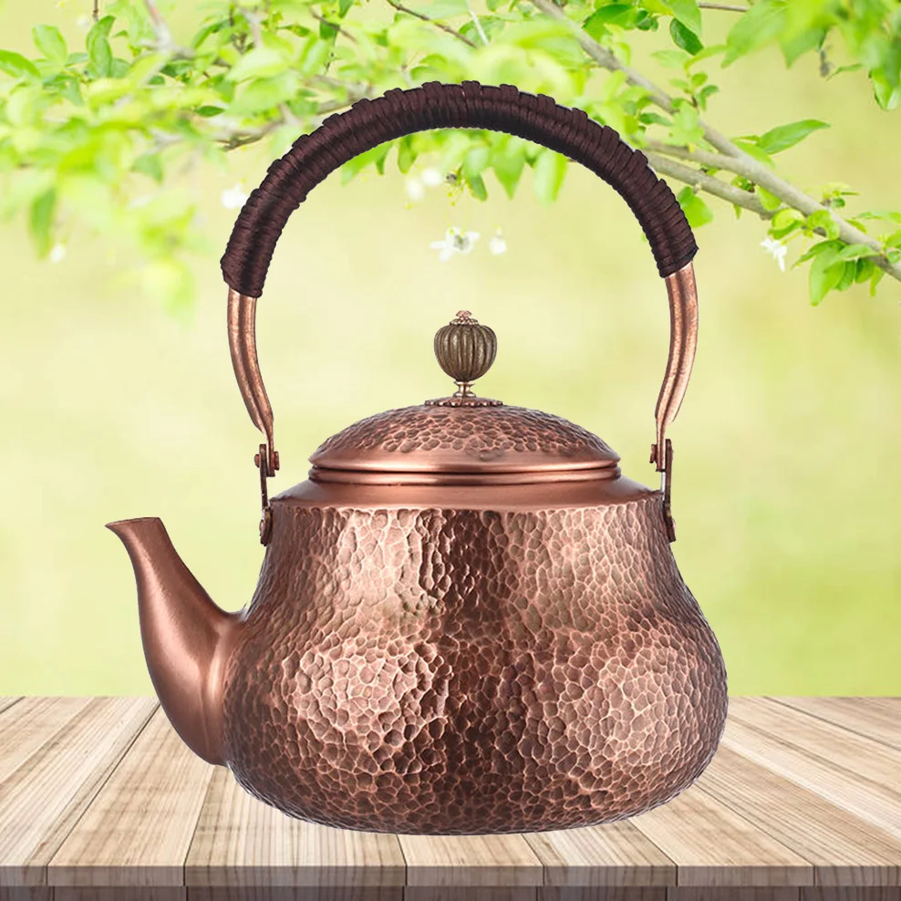 1200ml/1500ml, Household pure copper kettle, Large capacity red copper boiling water pot, Handmade hammer pattern brewing teapot