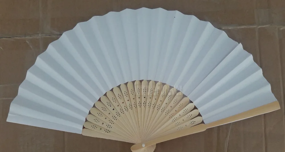 

Free Shipping Hot Selling 50 Pcs/lot White Folding Elegant Paper Hand Fan Wedding&Party Favors 21cm