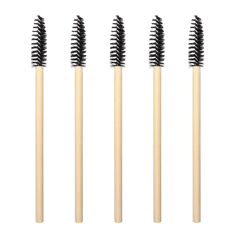 Cepillo de cejas desechable, herramienta de maquillaje con mango de bambú, aplicador de rímel, extensión de pestañas, 100 piezas