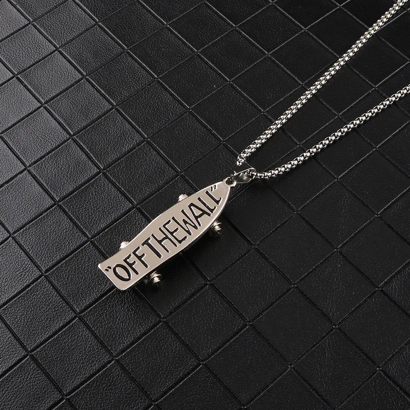 OFF THE WALL Slogan Skateboard Pendant Necklace Ladies Men Stainless Steel Pendant Necklace Punk Jewelry Wholesale