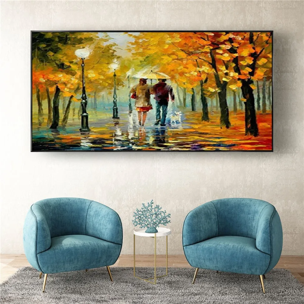 Modern Home Decor Wall Art Pictures Hand-Painted Oil Painting Knife Poster Street Scene Wood Lovers On Canvas Trim Living Room