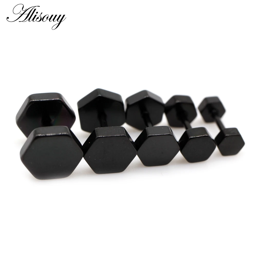 2 Pieces hexagon studs Wholesale Fashion 6 color Stainless Steel Earrings Women‘s Men's Punk Gothic Stud Earring 4/5/6/7/8mm