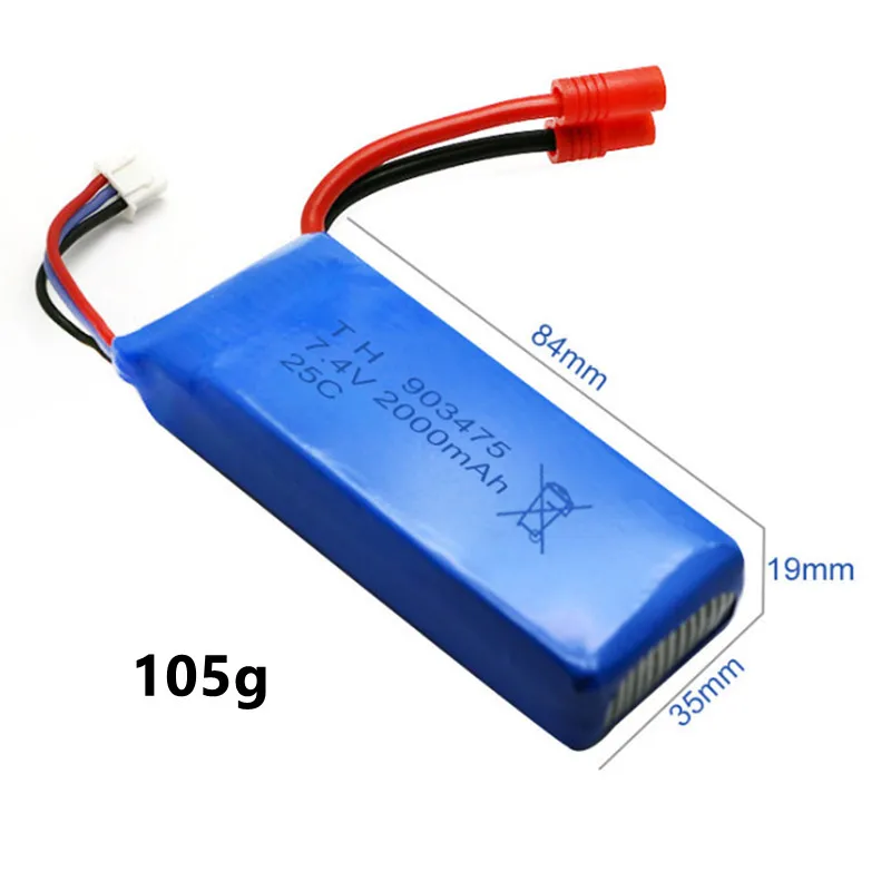 2S Lipo batteria 7.4V 2000mAh 25C 3.5mm spina a Banana connettore T per Syma- X8C X8W X8G X8HW X8HC X8H RC telecomando parti Drone