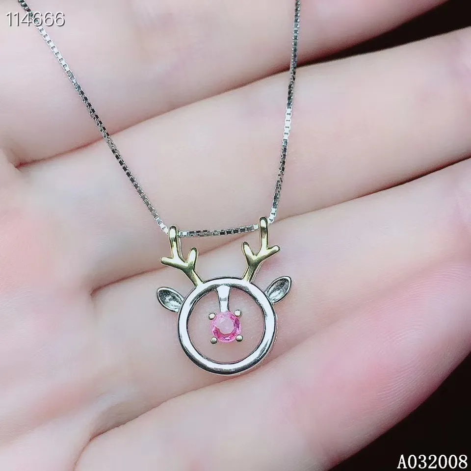 KJJEAXCMY fine jewelry 925 Silver inlaid Natural pink sapphire Gemstone popular necklace ladies pendant support check