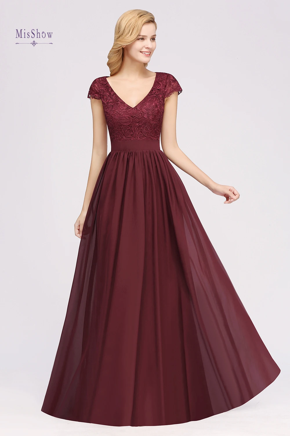 2020 Bridesmaid Dresses With Deep V-Neckline A-Line Hollow Lace Off-Shoulder Zipper Gowns Floor Length Wedding Party Vestido