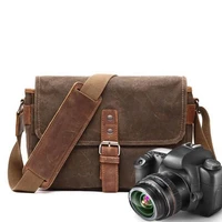 Bolsos de hombro de lona encerados al óleo Vintage para hombre, bolso para cámara DSLR a prueba de golpes, bandolera informal de lona impermeable para hombre