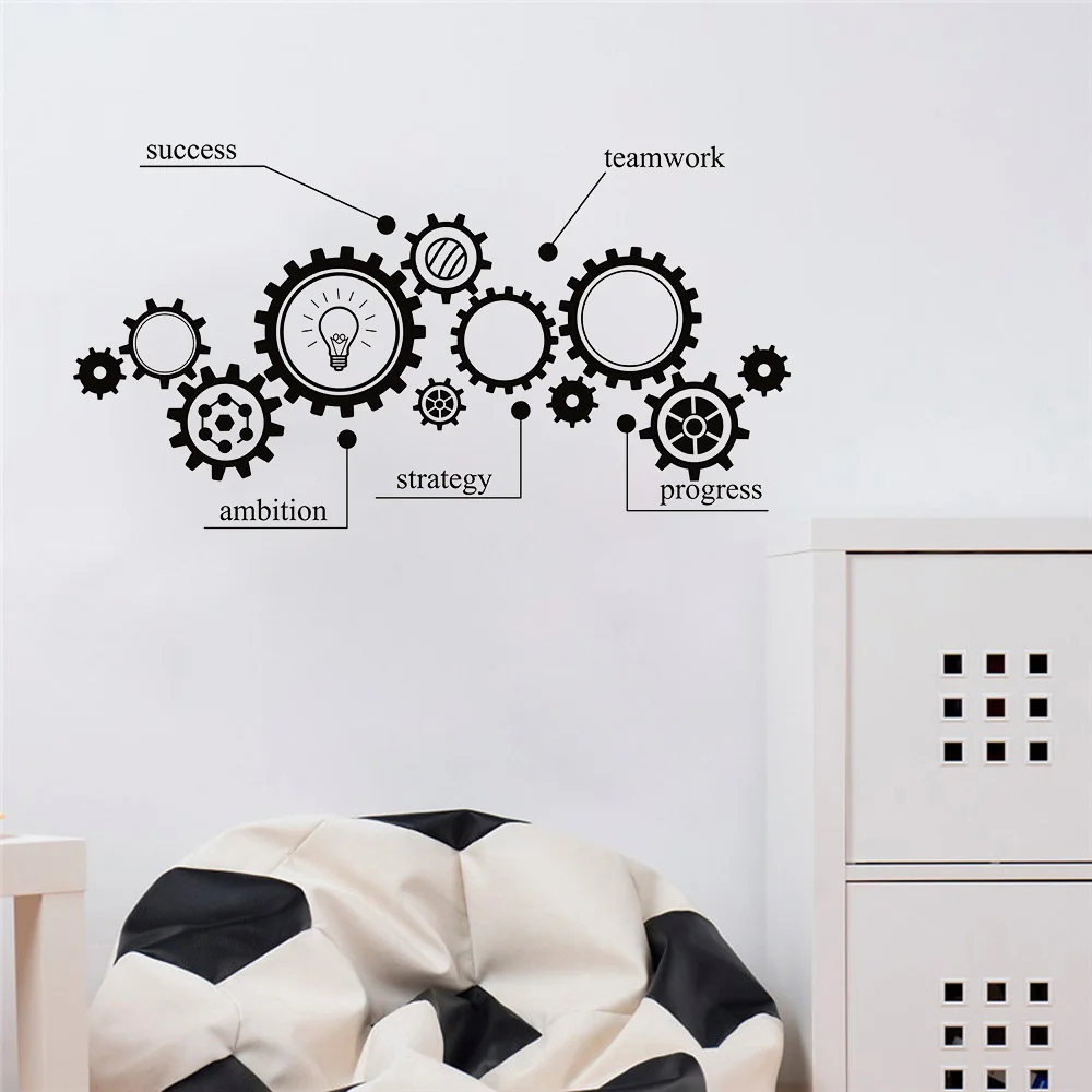 Gear Mechanism Engineering Wall Vinyl Decal Sticker Teamwork Office Wall Decal Room Wallpaper Sticker Mural