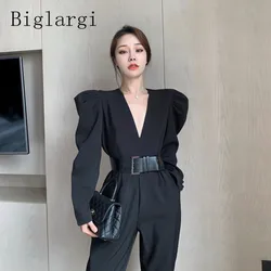 Bodysuit With Belt Ladies Trousers Elegant Office Lady Korean Playsuit Fashion Womens Ropa Mujer Otoo Casual Pants