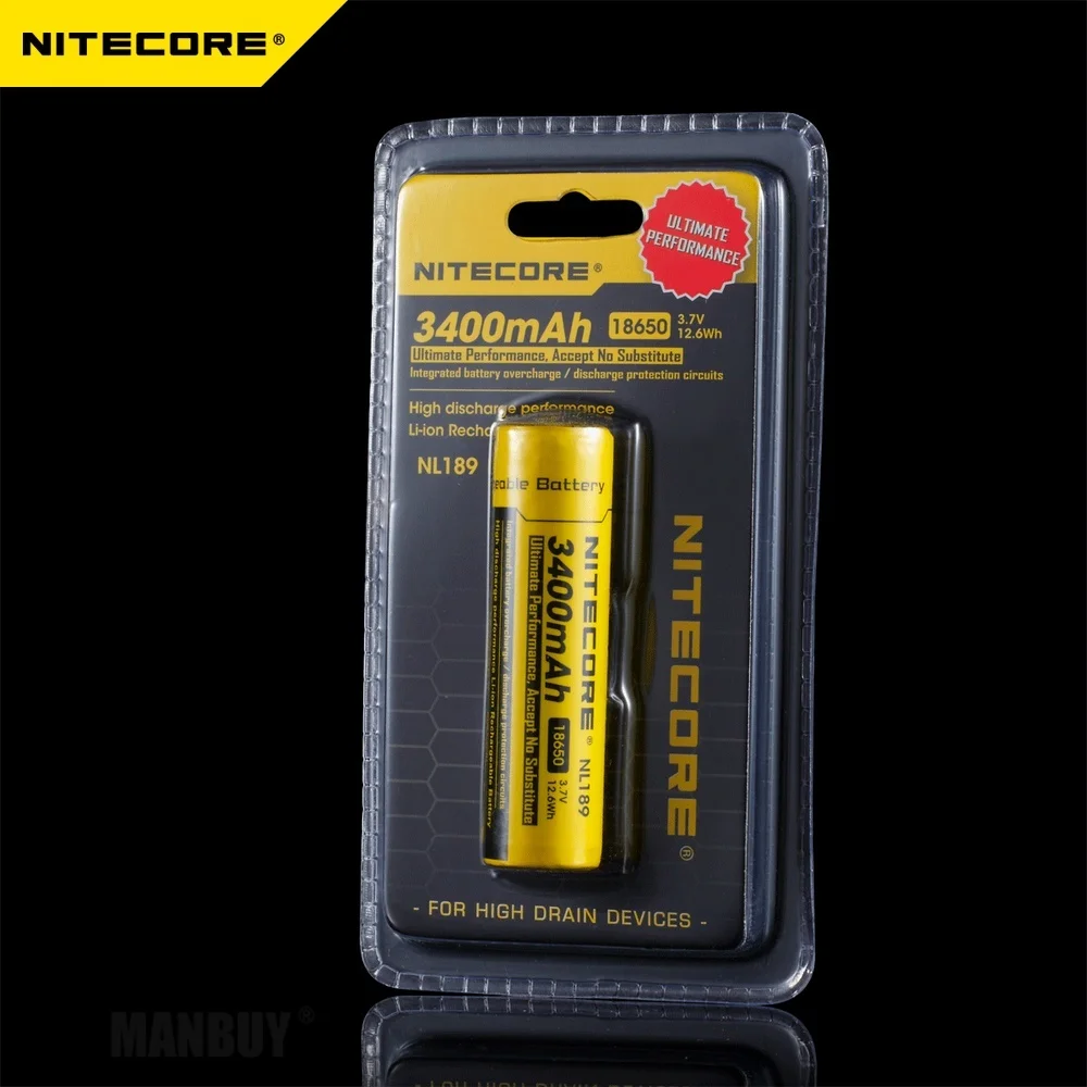100% Original Nitecore NL189/NL1834 18650 3400mah 3.7V Li-ion Protected Battery with Button Top for All Type Flashlights 1 Piece