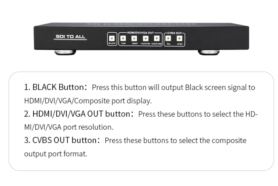 Sdi zu hdmi vga dvi cvbs scaler konverter für broadcast kameras