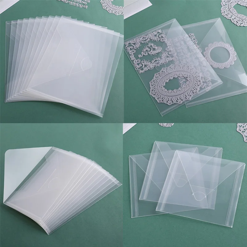 Sturdy Transparent Plastic Storage Bags Set For Dies Stamps Paper Cardstock Collections Organizer Holders Bags Storage Envelopes