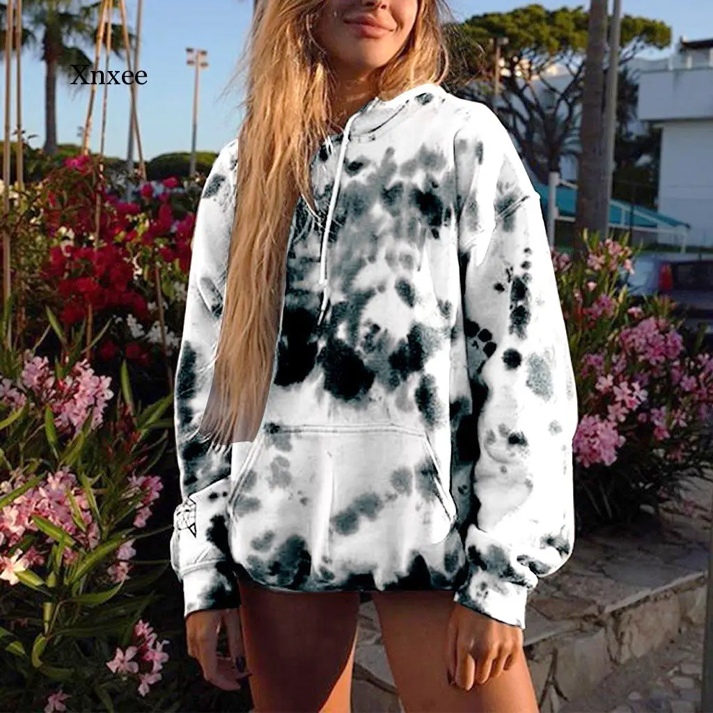 

Hoodies Women Autumn Tie dye Long Sleeve Hooded Harajuku Streetwear Hoodie Hoodies Sweatshirts Women Pullovers Clothes white