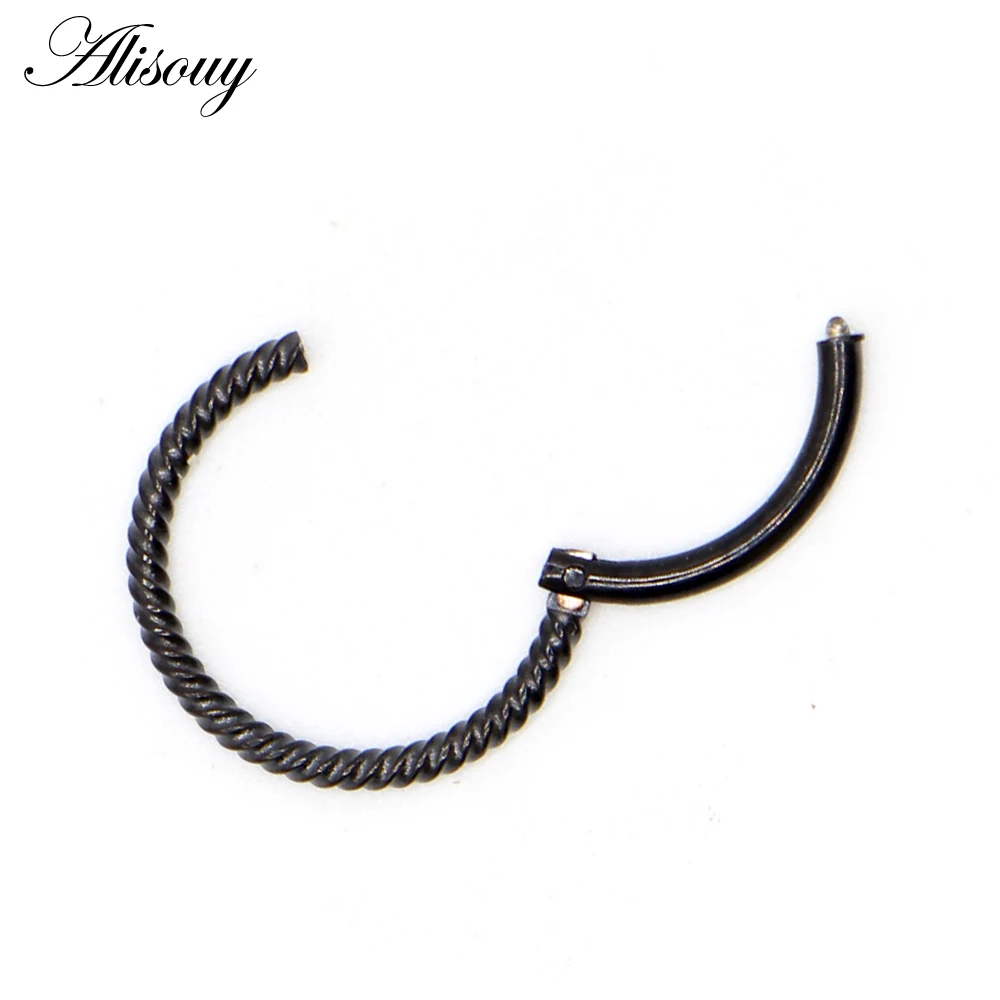 Alisouy 1PC Stainless Steel 6mm-10mm Twist Hinged Clicker Nose Hoop Rings Nose Studs Cartilage Tragus Daith Septum Body Piercing