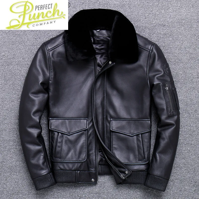 

Genuine Men's Cowhide Leather Jacket Men Clothing New Warm Real Wool Fur Collar Motorcycle Clothes Ropa Hombre LXR972