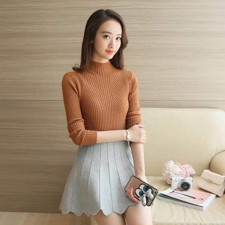 Turtleneck Sweater Women Fashion 2021 New Stretch Tops Women Candy Color Knitted Pullovers Long Sleeve Bottoming Knitted Sweater