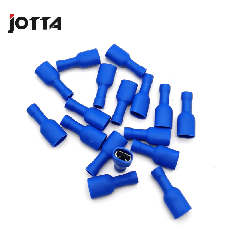 100pcs 50pairs 6.3mm 16-14AWG Female Male Electrical Wiring Connector Insulated Crimp Terminal Spade Blue FDFD2-250 MDD2-250