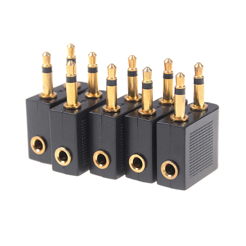 5Pcs 3.5mm pro airline airplane golden plated headphone jack plug adapter