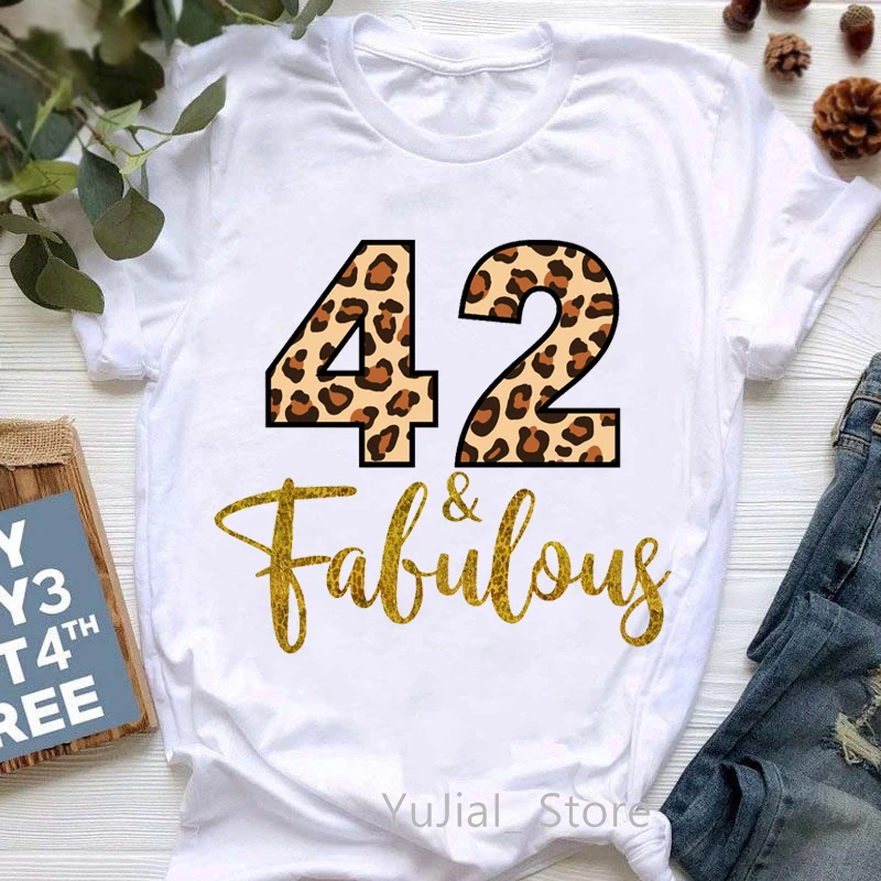 

Leopard 39th-50th Fabulous Graphic Print T-Shirt Women'S Clothing Funny Tshirt Femme Summer Fashion T Shirt Female Tops