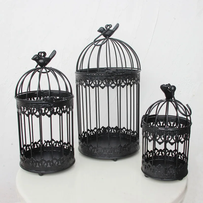 Black Modern iron wrought metal birdcage small middle Sets large bird cage decoration hanging flowerpot succulent plants