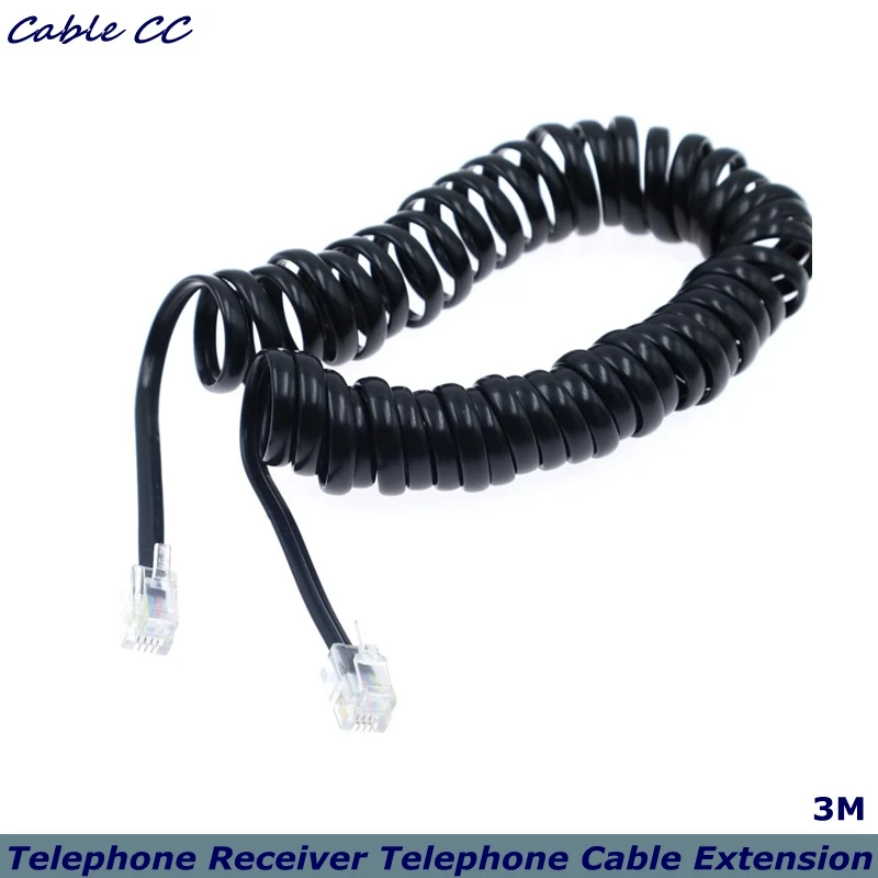 Telephone Receiver Telephone Cable Extension Cord Curled Cable Cable Spiral Receiver Connector Spring Wire RJ10 Plug 2m 3m