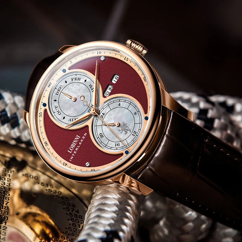 LOBINNI العلامة التجارية الفاخرة ساعات رجالي حركة النورس الرجال الميكانيكية ساعات أوتوماتيكية الياقوت الزجاج ساعة مقاومة للماء