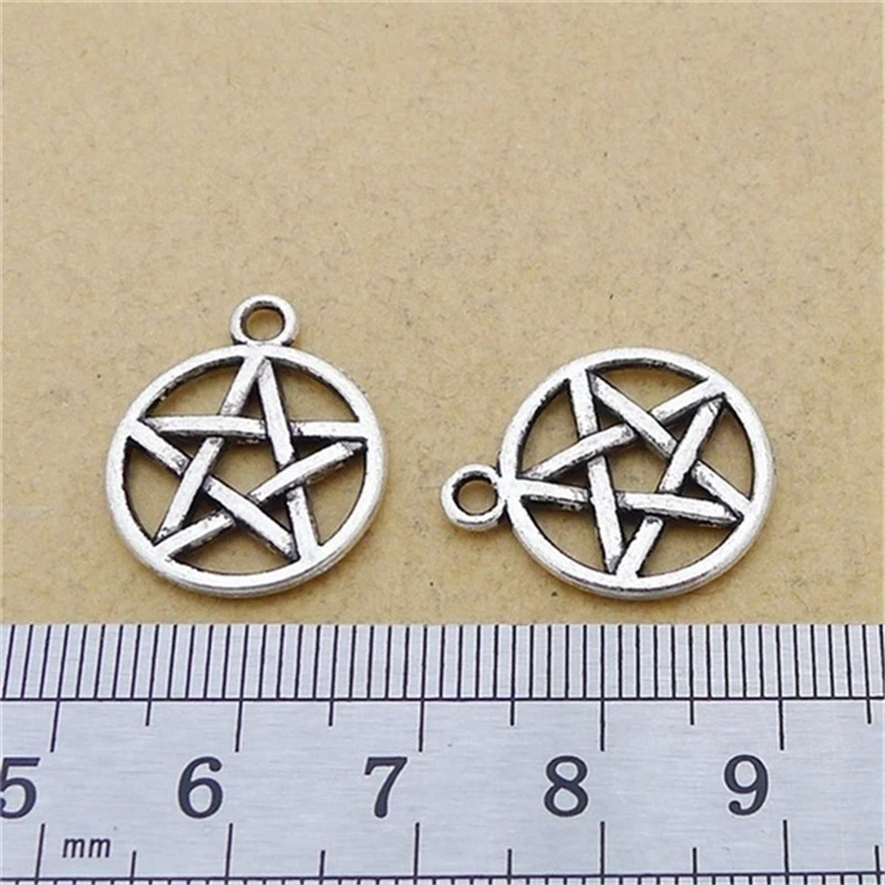 20PCS Antique Silver Color Tone Star In Circle Charm Pendant, Pentagram Charms, Pentacle Charm  Star Charm 18X17mm