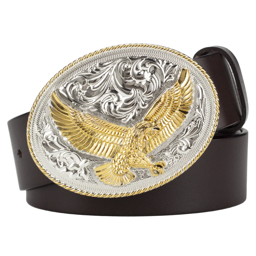 

Golden Eagle Buckle Genuine Leather Belt Fashion Leisure Cowboy Trousers Decorate