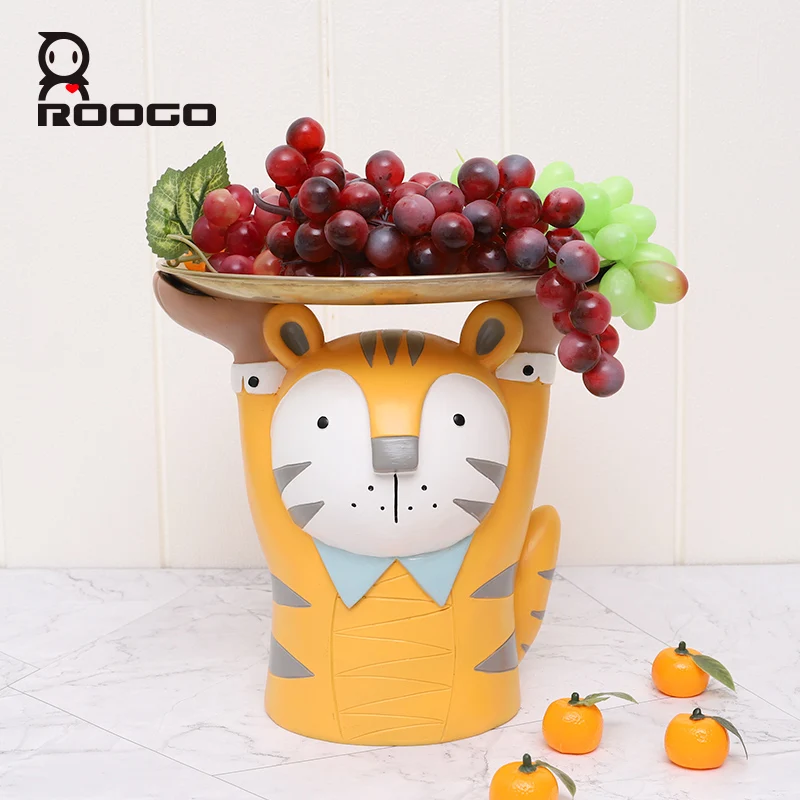 Roogo Cute Animal Shaped Fruit Tray Ornaments For Home Living Room Decor Piggy Bank Resin Figurines For Bedroom Decor