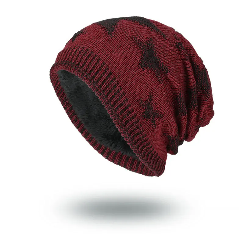 

Men's Caps Skullies Beanies Winter Knitting Wool Hat Male Thickened Fleece Knitted Hats Casquette Homme Solid Color Beanie Gorra