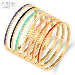 FYSARA 3mm Thin Colorful Orange Enamel Bangles Bracelets for Women Party Fashion Bangles Stainless Steel Jewelry 7 Color