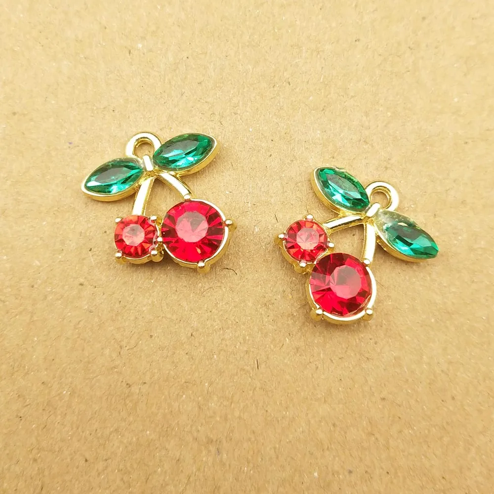 10pcs Cherry Charm for Jewelry Making Earring Pendant Bracelet Necklace Accessories Diy Craft Supplies Gold Plated