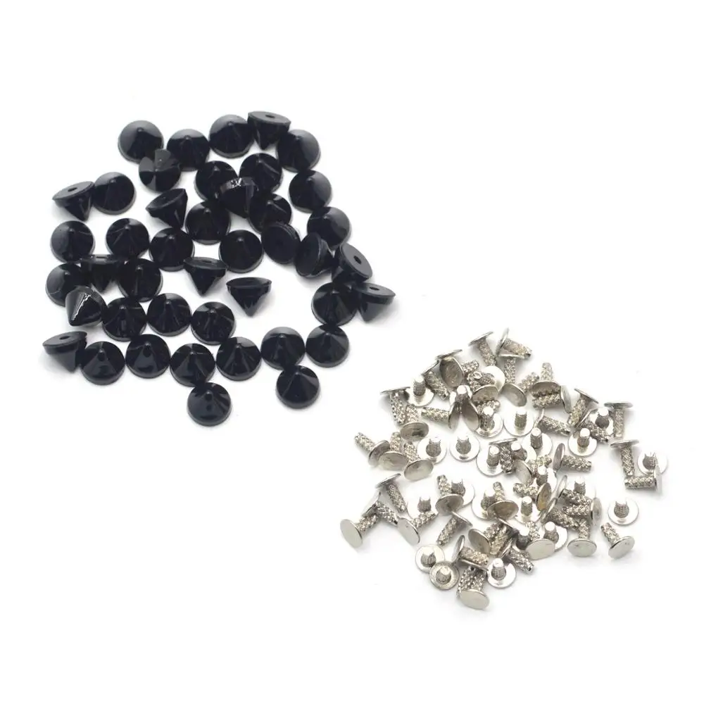 100Sets Silver Gold Black Plated ABS Cone Punk Studs Rivets Spikes for Shoes Bag Garment Decoration 6.5x5.5mm