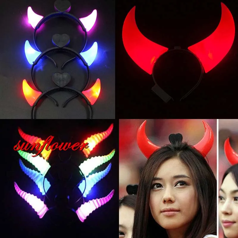 10pcs LED Flashing Devil Horn Women Girls Light Headbands Ears Glow Neon Party Cosplay  Birthday      navidad  Halloween