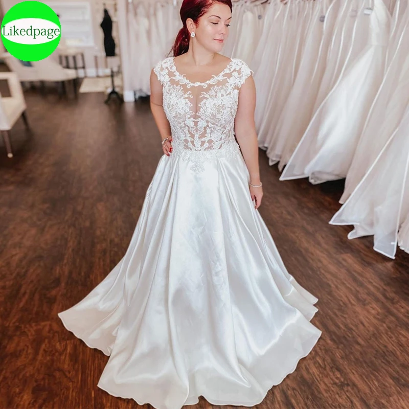 

Wedding Dress 2021 Vestidos De Novia Cap Sleeve Illusion Lace Appliques Robe Mariage Femme Boda Bride Gown A Line Trouwjurk Sexy