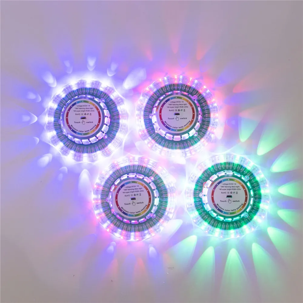 Disco Party Lights RGB UFO Rotating LED Laser Stage Lights USB Rechargeable 48 LED DJ Projector Light for Christmas Wedding Club