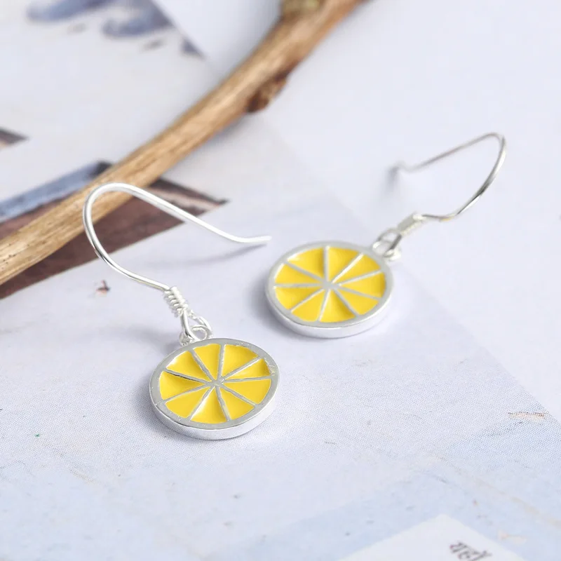 925 Sterling Silver Dangle Earrings For Women lemon Earings Personality Sterling-silver-jewelry Korean Earrings