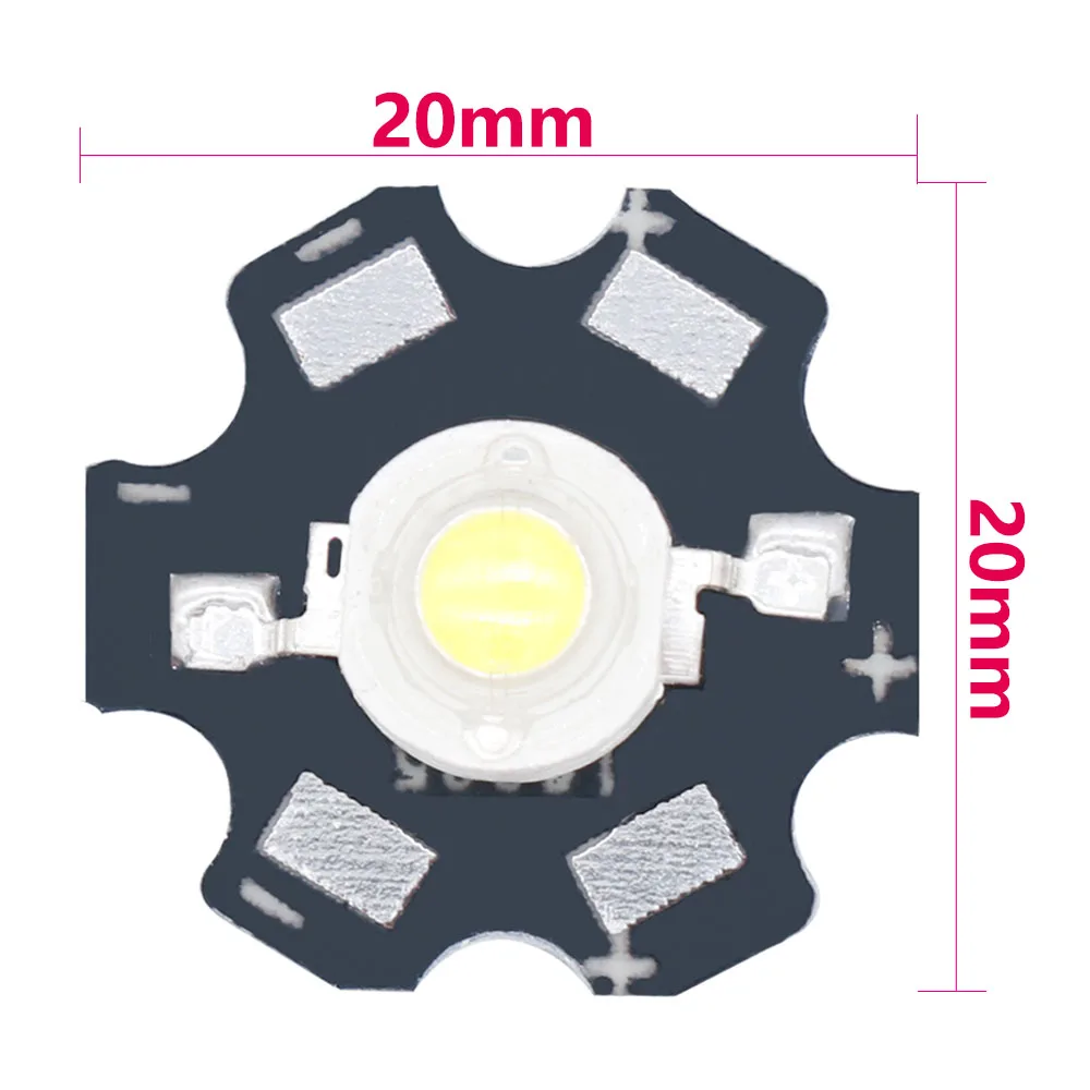 20PCS 1W High Power LED Beads white with 20mm 240-260mA Aluminum Black Star Base PCB  DIY lights Spot Light Bulb