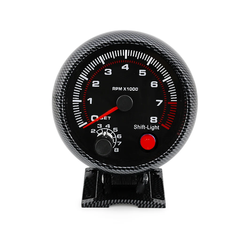 3.75inch 80mm Tachometer Carbon Fiber RPM Gauge With Shift Light Mounting Bracket Auto Car Meter Racing Car 0-8000 RPM