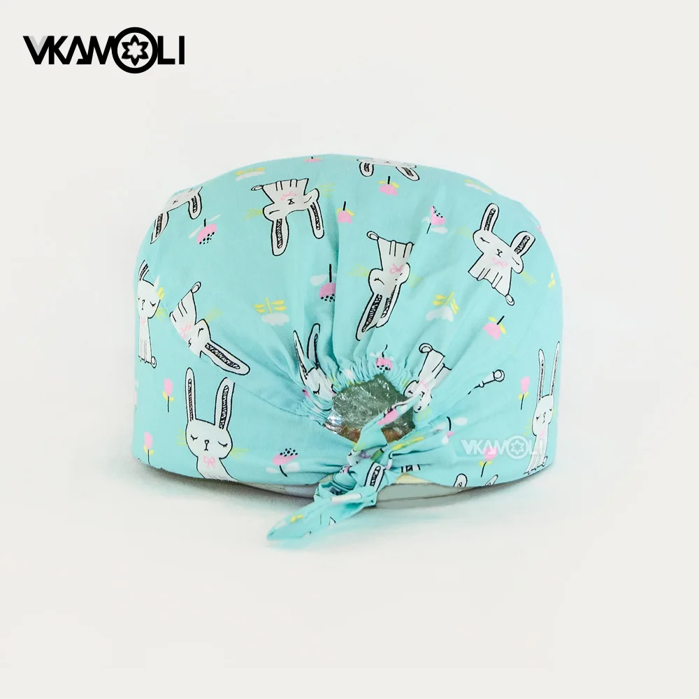 I prezzi all'ingrosso scrub cap misura adattabile Unisex In Cotone Pet Veterinaria Salone di Bellezza Cappello Cute bunny stampa