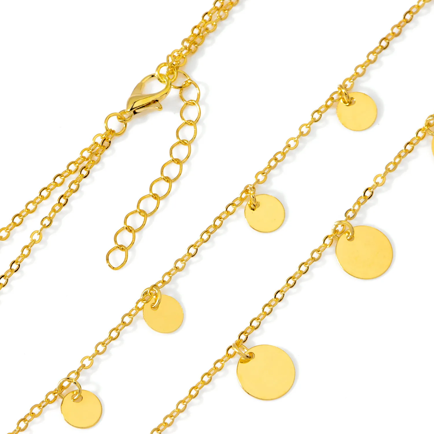 Fashion Double Layer Coin Necklace Bohemia Gold Color Round Sequins Choker Necklace Pendant On Neck Chain Jewelry