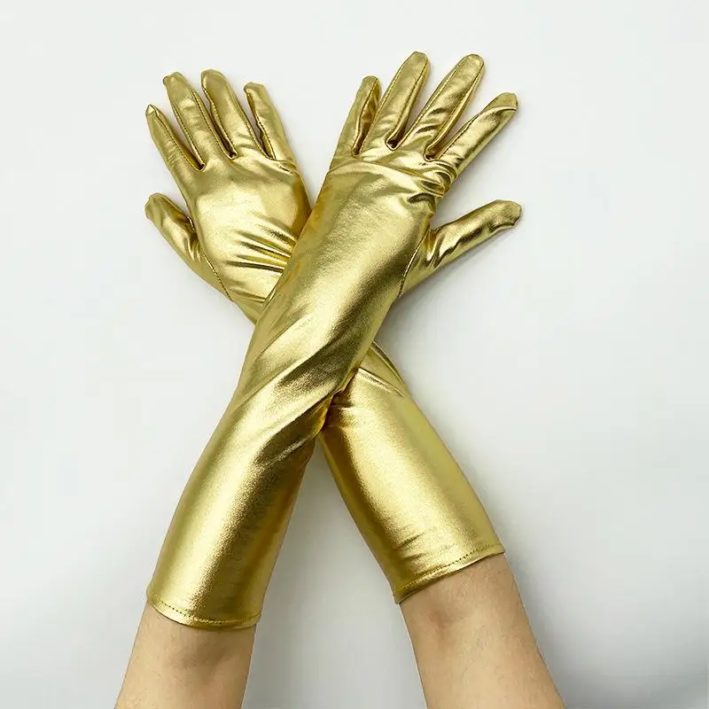 Cool Gloves Fashion Sexy Mid-Length Patent Leather Stretch Tight Gloves Halloween Stage Nightclub Dance Party Gloves