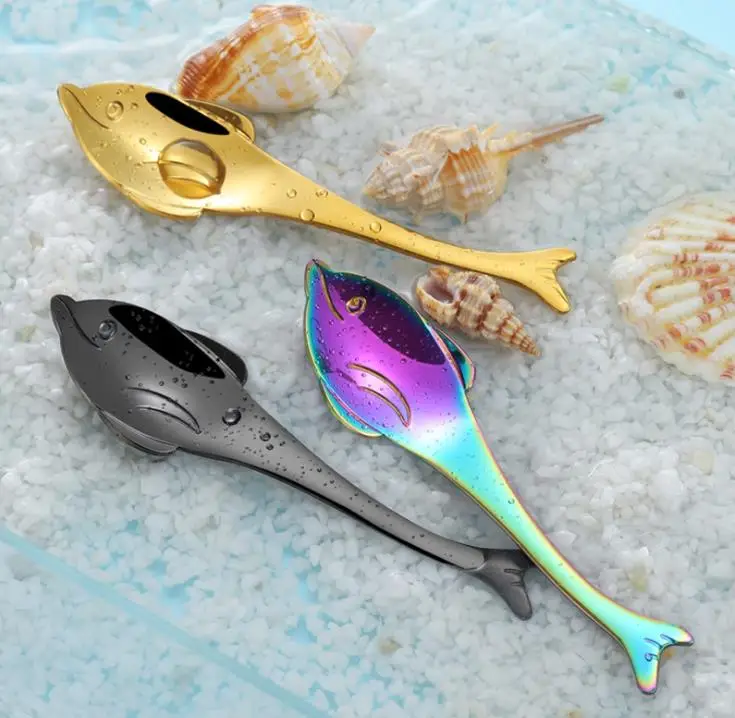 304 Stainless Steel Creative fish, seahorse spoon, dolphin, whale, puffer Mixing Spoon Coffee cup Hanging spoon SN634