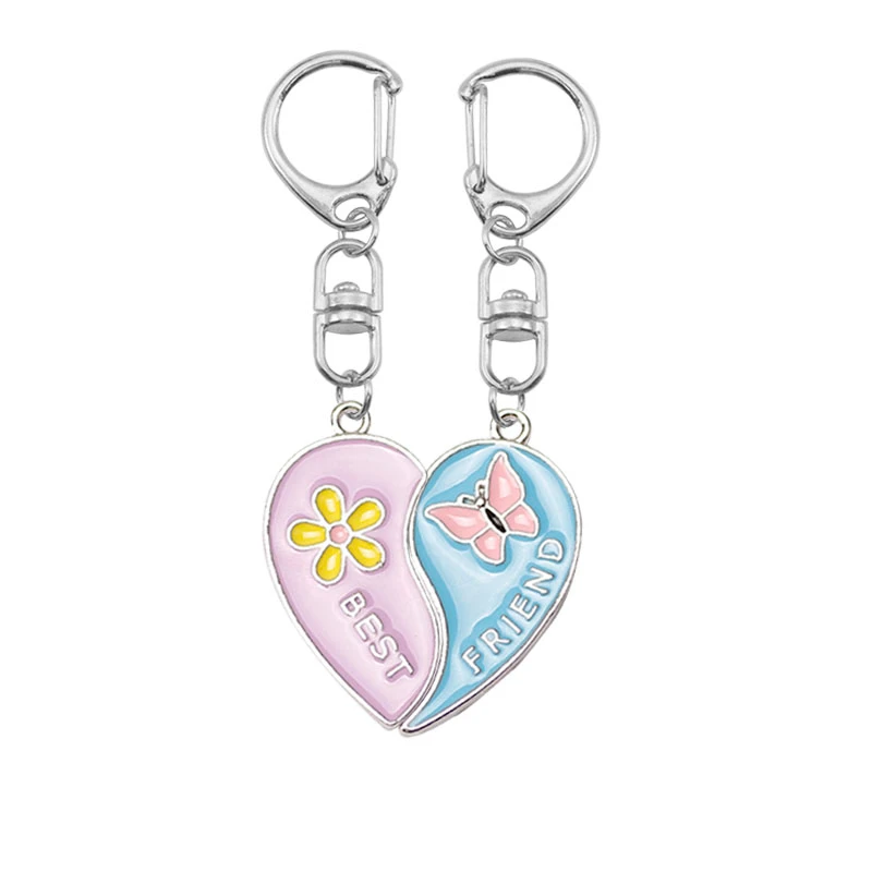 Best Friend Keychain Small Flower Butterfly Pendant Backpack Key Chain Male And Female Students BFF Friendship Pendant Jewelry