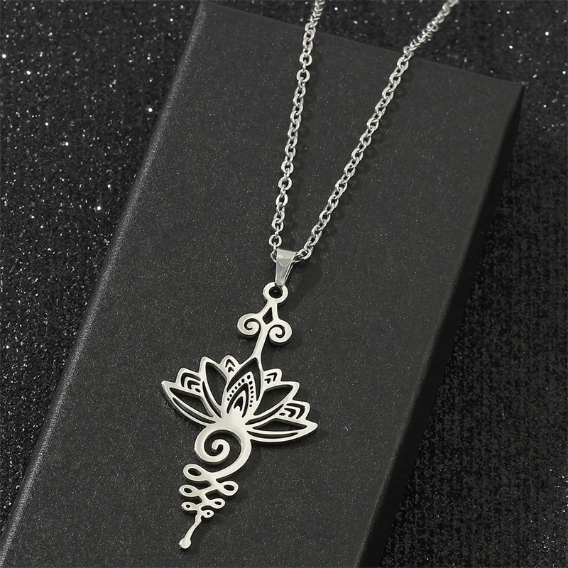 Ladies Hollow Lotus Pendant Necklace Stainless Steel Jewelry Yoga Chakra Necklace Ladies Party Wedding Jewelry Gift