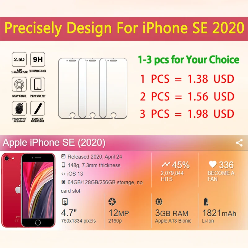 Glass for iphone se 2020 screen protector iphonese se2020 se2 2 i phone 2020se armor film temper glas protection 3 pcs