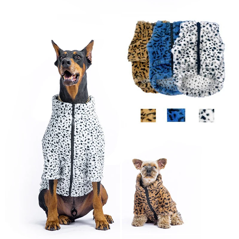 Winter Dog Clothes For Large Dogs Luxury Leopard Dog Jacket Coats French Bulldog Doberman Warm Fleece Clothing For Big Dogs