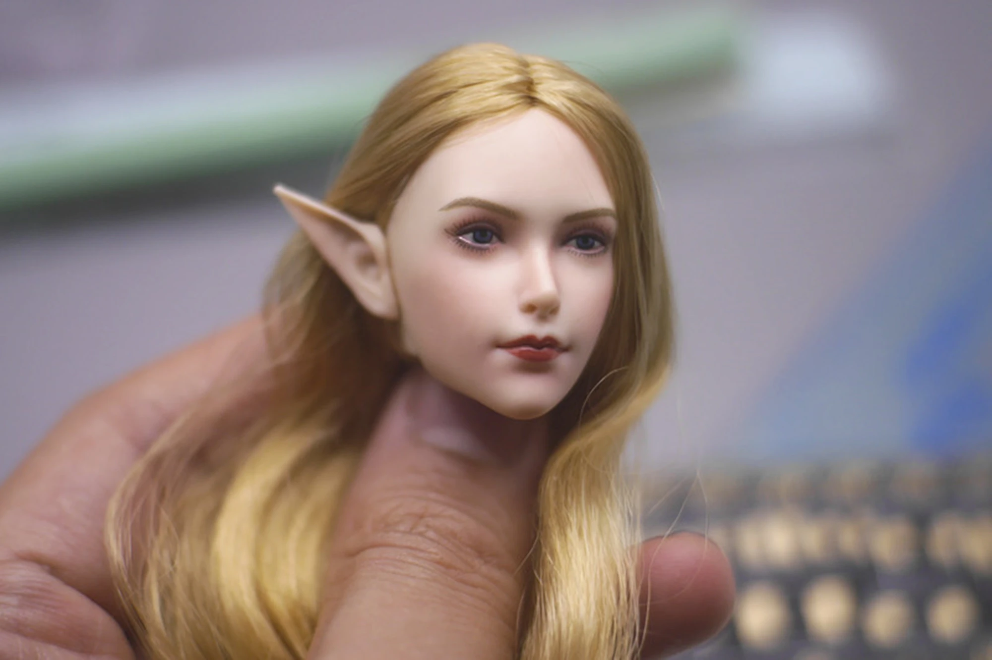 1/6 SDH021A Blonde Hair Removable Elf Ears Girl Head Sculpt Model Fit 12\'\' Pale TBLeague Phicen Action Figure Body